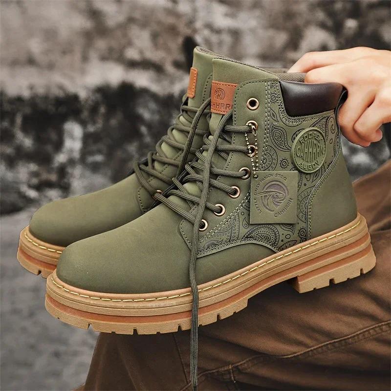 Men Fashion Luxury Brand Daily Casual Mens Motorcycle Boots High Ankle Walking Shoes Leather Boots Cowboy Boots Men Bionic Boots