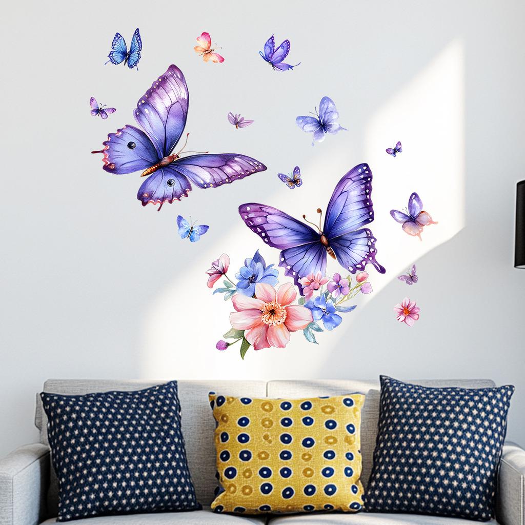 Kreskówkowy Fioletowy Motyl Naklejka na Ścianę Samoprzylepna Dekoracja Ściany Pokoju Dziecięcego Salonu Wystrój Domu