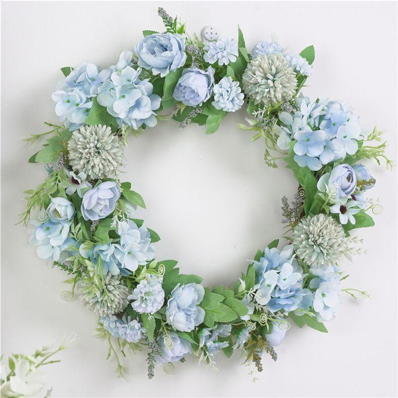 

Rose 40cm Artificial Peony Flower Wreath Garland Door Hanging Decor Spring Round синий