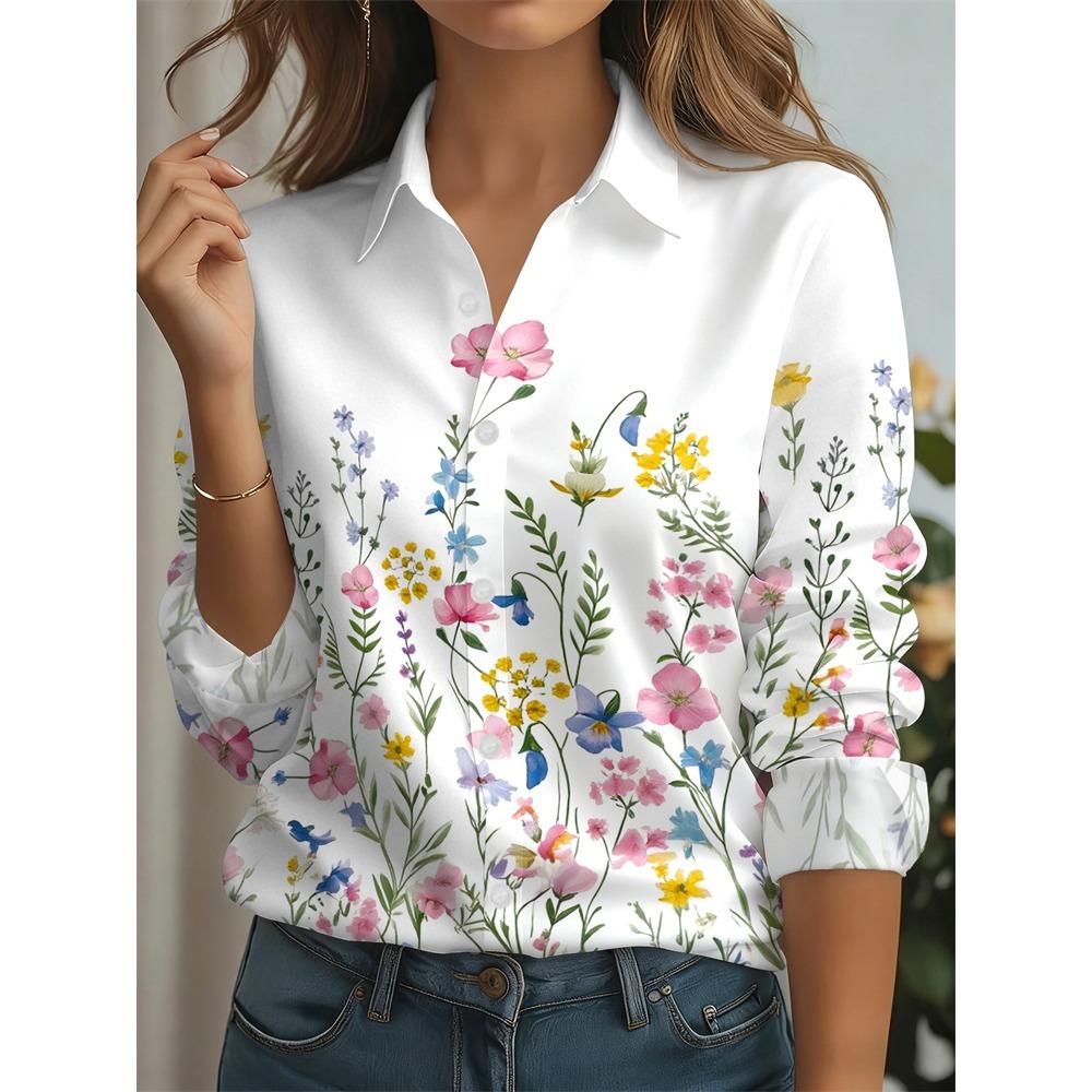 2026 New Spring Fall Women's Long-Sleeve Shirt Abstract Line Animal Print Button-Down Shirt with An