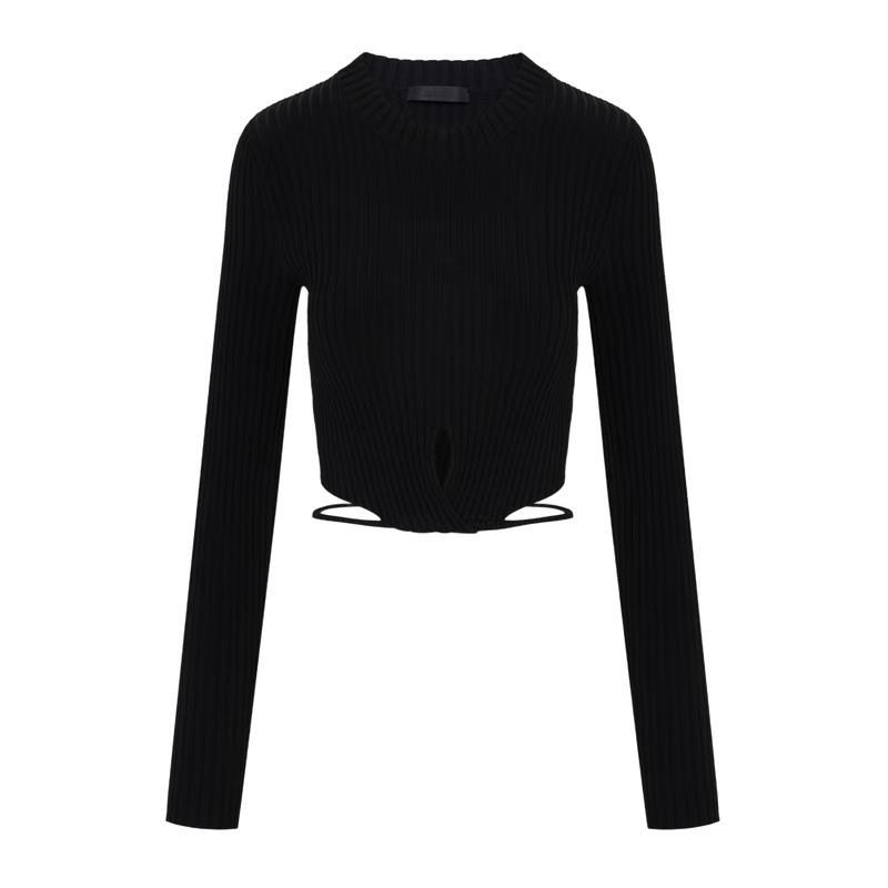 

MO&Co. Женский укороченный вязаный топ в рубчик с завязкой на талии M 165