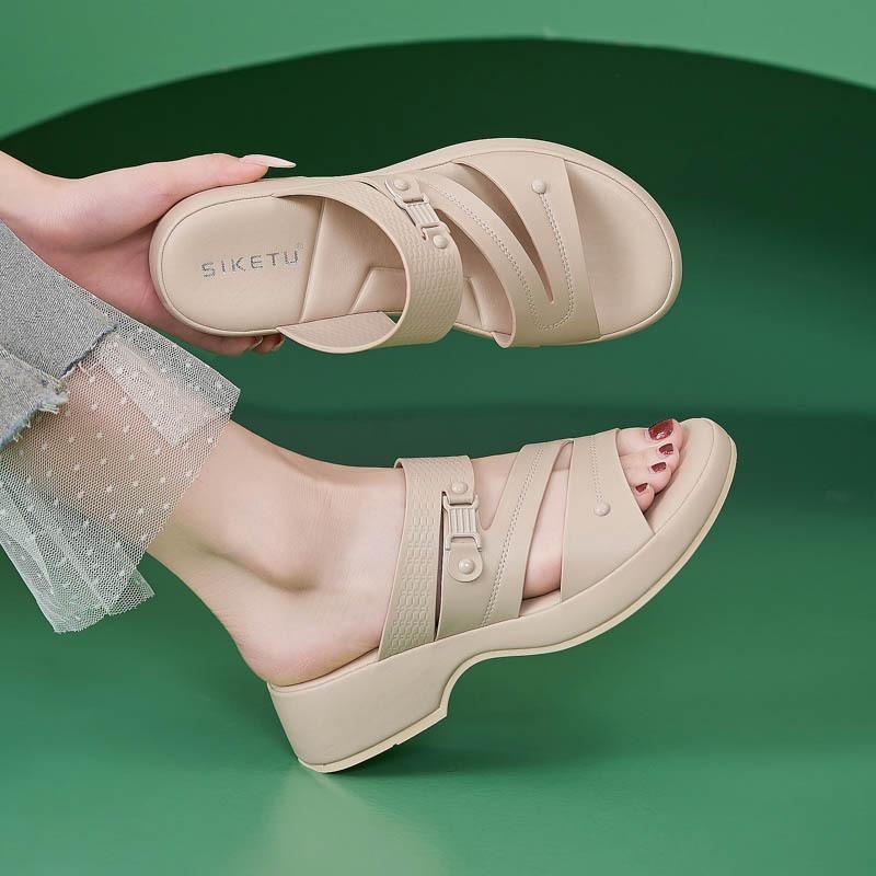 

New Style Shoes Casual Women s Shoes Anti-slip Buckle Beach Wedge Heels Slippers 42 чорний