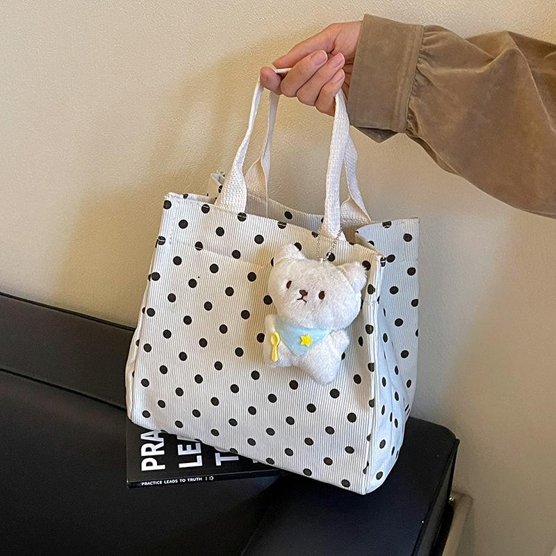 Dot-pattern Tote Bag - Cute Girl's Pink Single-shoulder Canvas Handbag