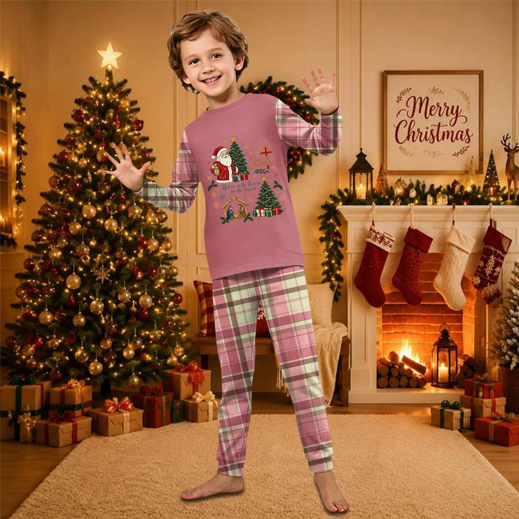 Christmas Print Long Sleeve Pants Family Matching Pajama Set Loungewear for Adults and Kids