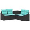 Sofa Set 5 Pieces Black and Blue Poly Rattan and Steel
