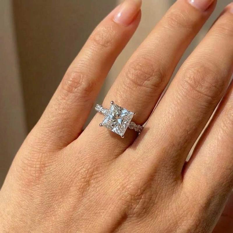925 Sterling Copper Eternity Princess Square Cubic Zirconia Crystal Rings Women's Wedding Engagement Luxury Classic Lady Zircon