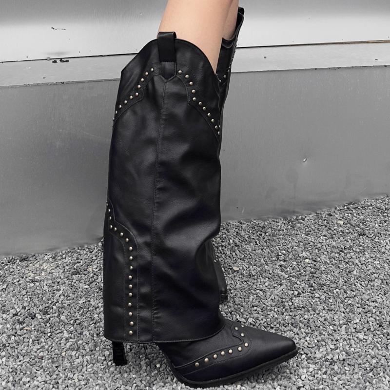 High Heels Women High Boots Designer Pointed Toe Elegant Shoes  Fashion Pumps Gothic Boots New Trend Leather Mujer De Botas