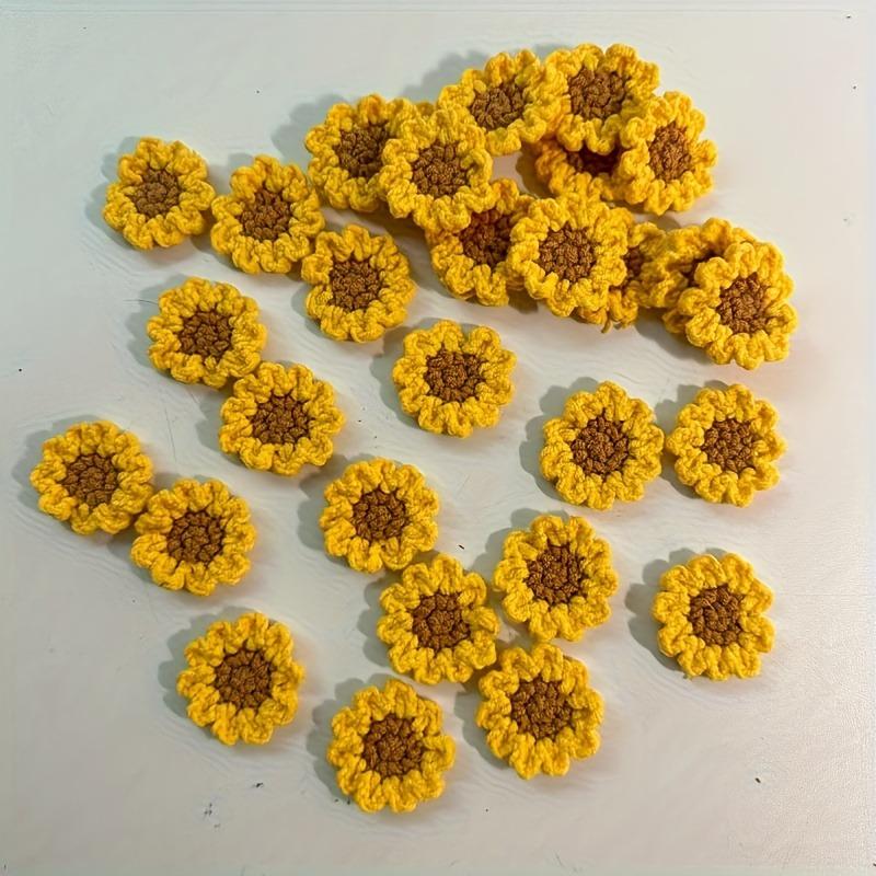 30pcs Flower Knitt Crochet Sunflower Flower Knitted Quilt Applique Patch Craft Ornament Quilts Women’s Bag Clothing Daily Crafts