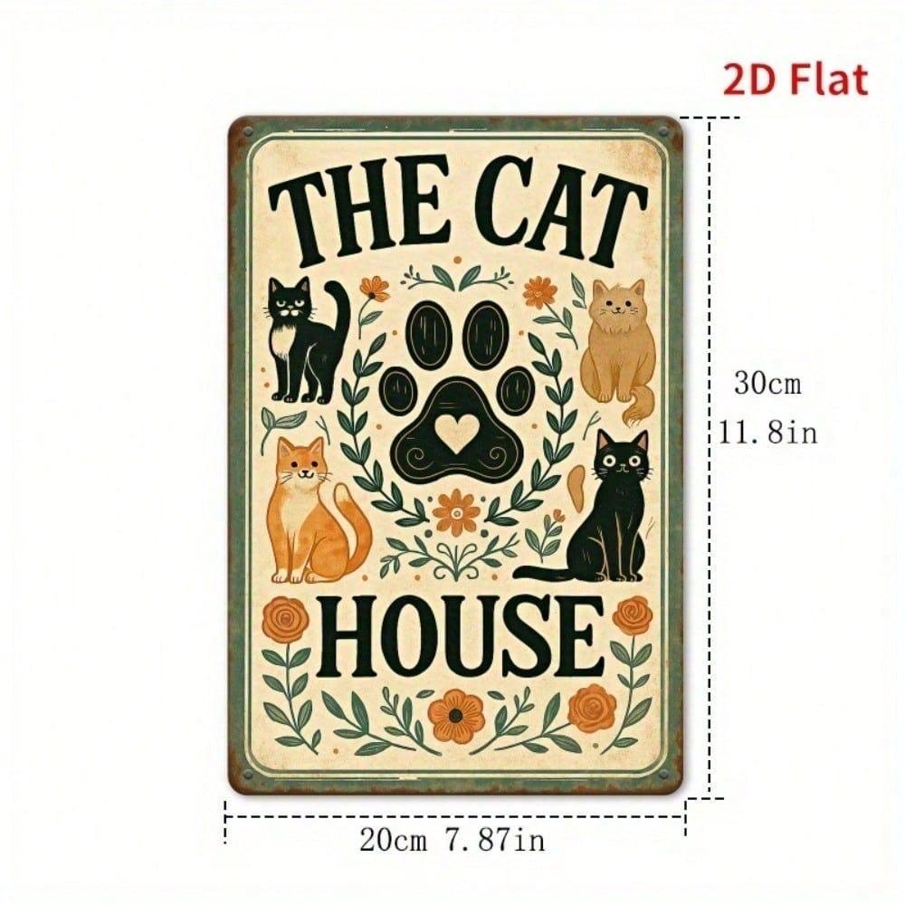 Vintage Floral Cat Metal Sign 8x12 Inch Rustic Farmhouse Wall Art Cute Animal Home Decor
