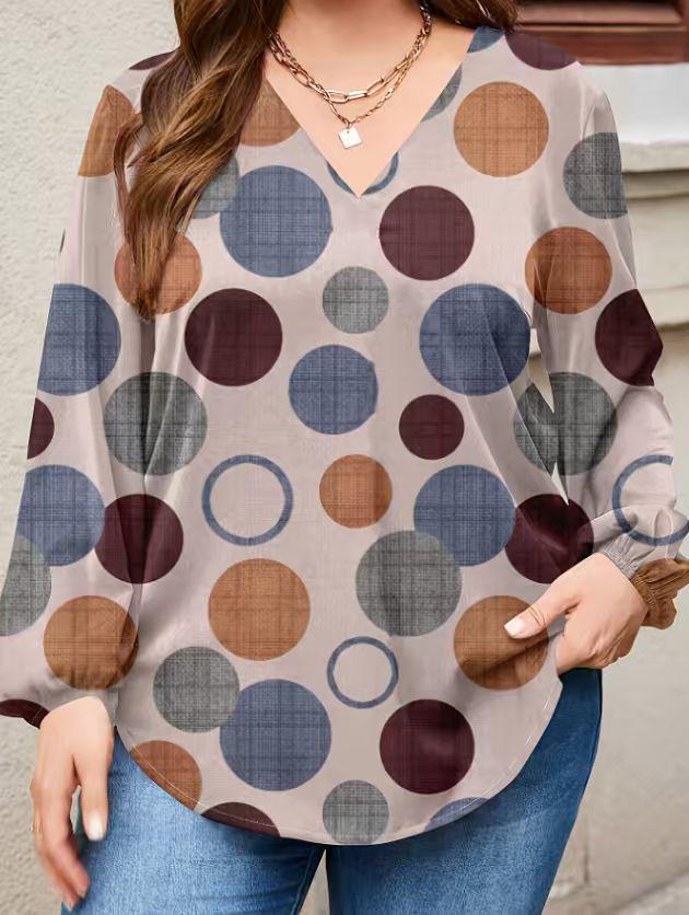 

Plus Size Women s V-Neck Long Sleeve Casual Polka Dot Top XXL