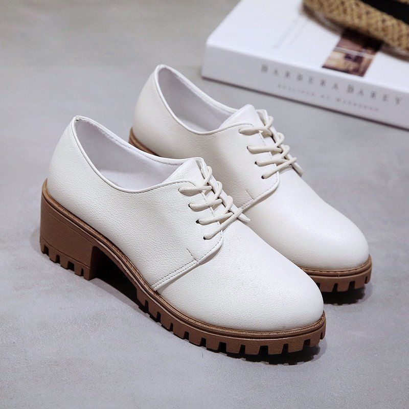Small leather shoes women's spring and autumn 2025 new round head lace-up high-heeled single shoes women's thick-heeled waterproof table British s