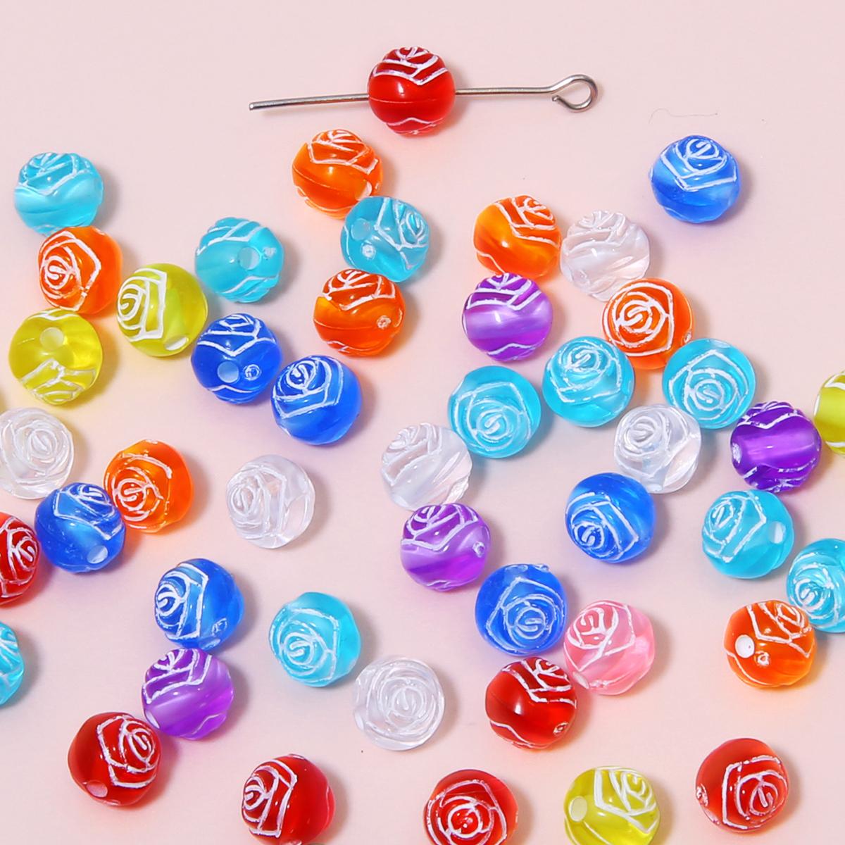 

60-320 шт. акриловые рельефные бусины с узором в виде сердца и розы для изготовления ювелирных изделий своими руками, аксессуары 7mm 130pcs
