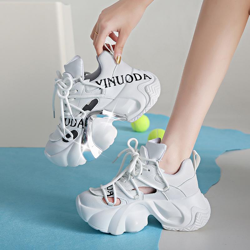 Fashion Summer Shiny Sequins Chunky Platform Sneakers Women Lace Up Breathable Height Increase Shoes Women Fashion Cute Pink Sneaker