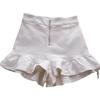Women's 2024 Summer White Ruffled Wide-Leg High-Waist Zipper Design Casual Shorts