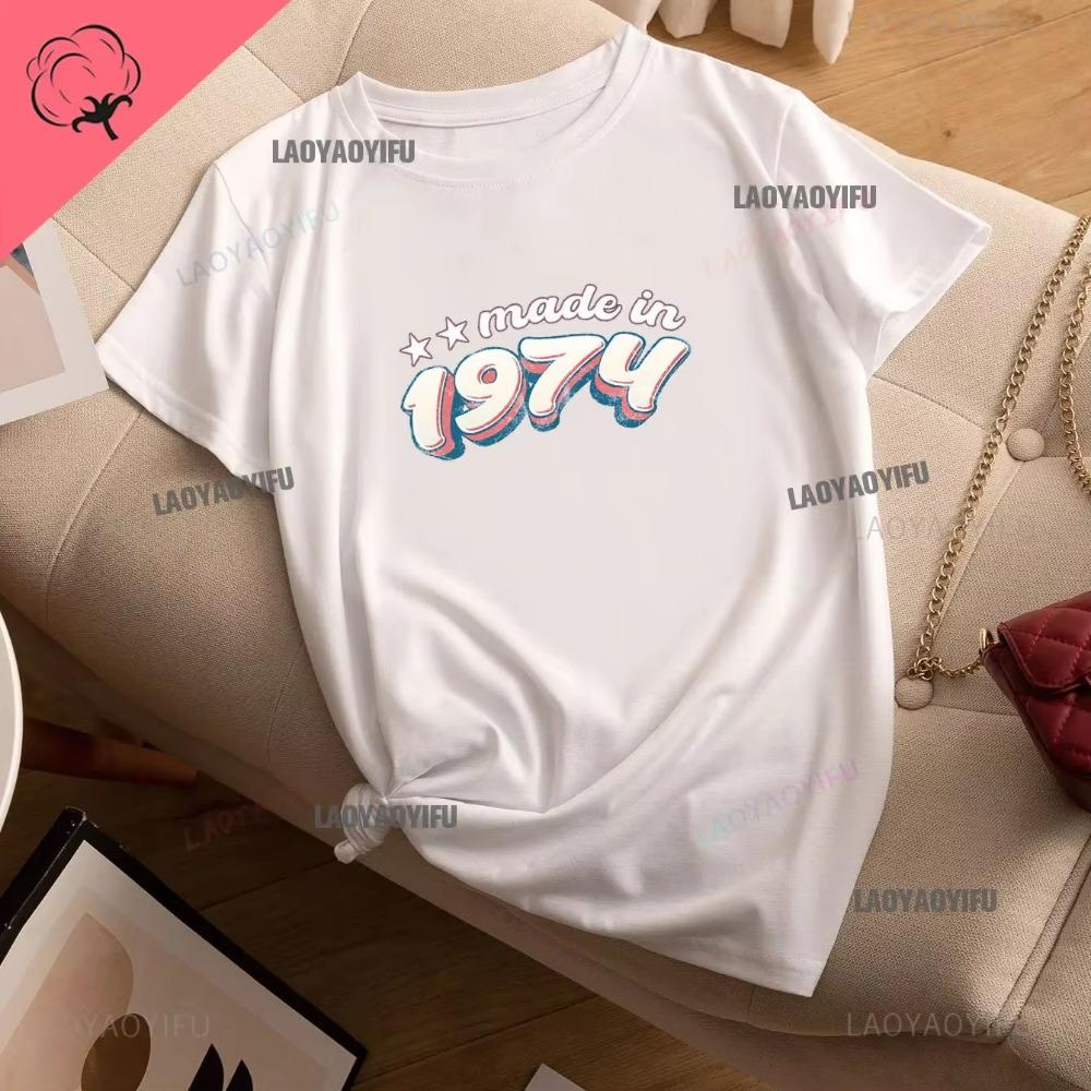 Vintage Funny Made in 1974 All Original Parts T Shirt Graphic Streetwear Short Sleeve Birthday Gifts Summer Cotton Tshirt Men