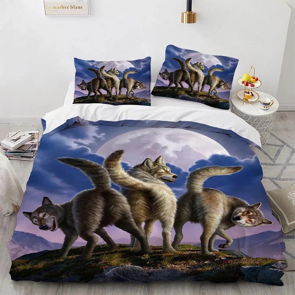 Wolf Duvet Cover Set Black White Wolf Yin and Yang Pattern Wild Animals Comforter Cover King Queen Size for Kid Boys Bedding Set