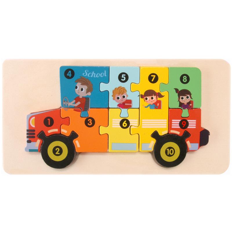 3D Wooden Buckle Puzzle: Educational Toy for Early Learning - Numbers, Transportation, and Animal Blocks