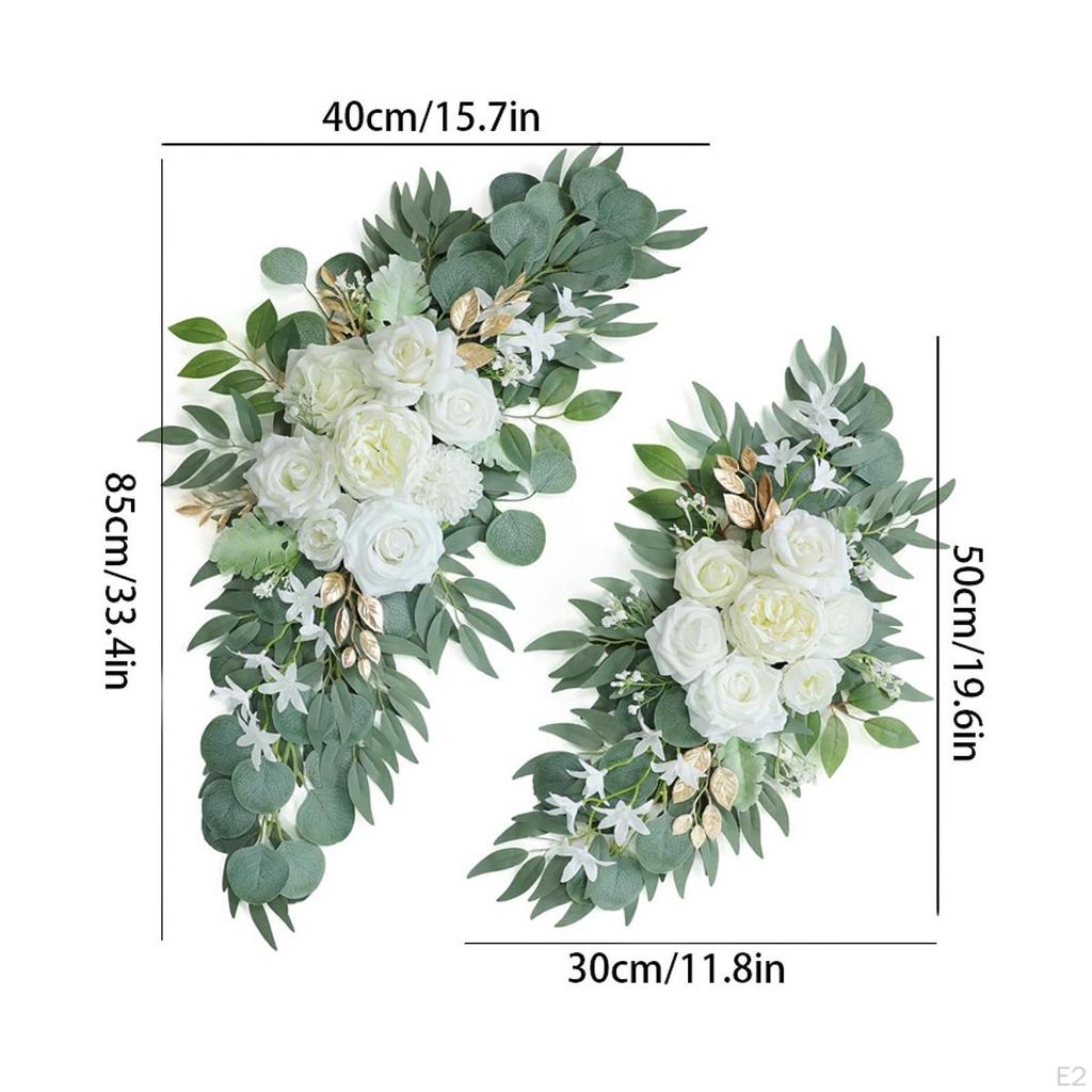 2 Pieces Wedding Arch Flowers Wreath Greenery Artificial Floral Swag for Chair