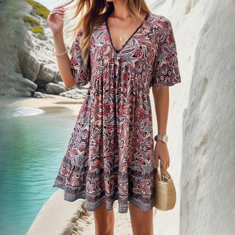 

IHUASU Женские весенне-летние праздничные повседневные платья с принтом и V-образным вырезом XXXL чёрный