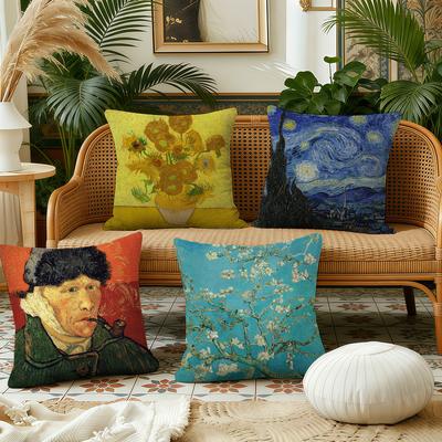 Van Gogh Art Cushion Cover Pillow Case Plush Fabric Soft Double Sided Print Sofa Cushion Cover Throw Pillow Covers