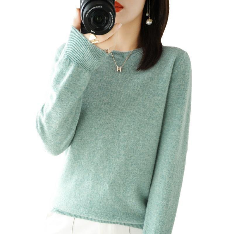 Women's Knitwear Thin Round Neck Solid Color Pullover Temperament Short Long-sleeved Top Autumn