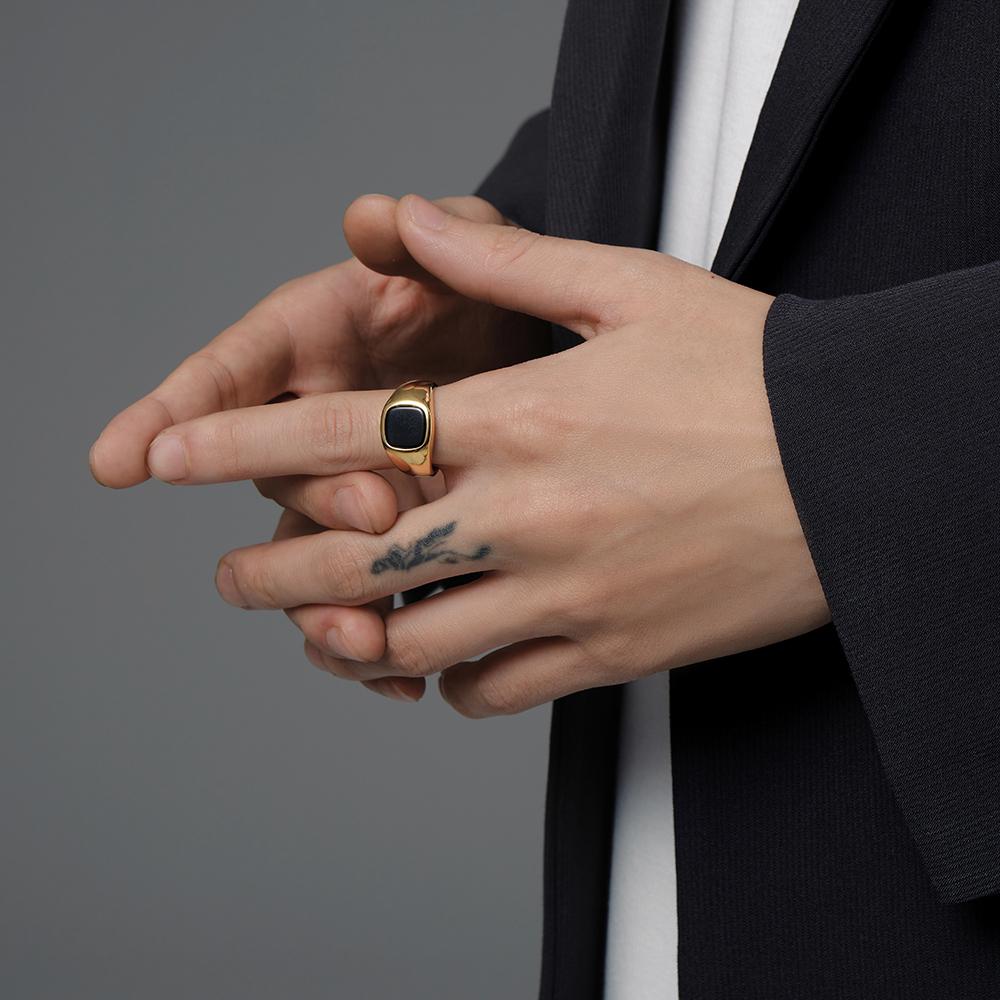 VQYSKO Men's Ring Punk Rock Smooth 316L Stainless Steel Signet Ring For Men Hip Hop Party Jewelry Male Wedding Anel