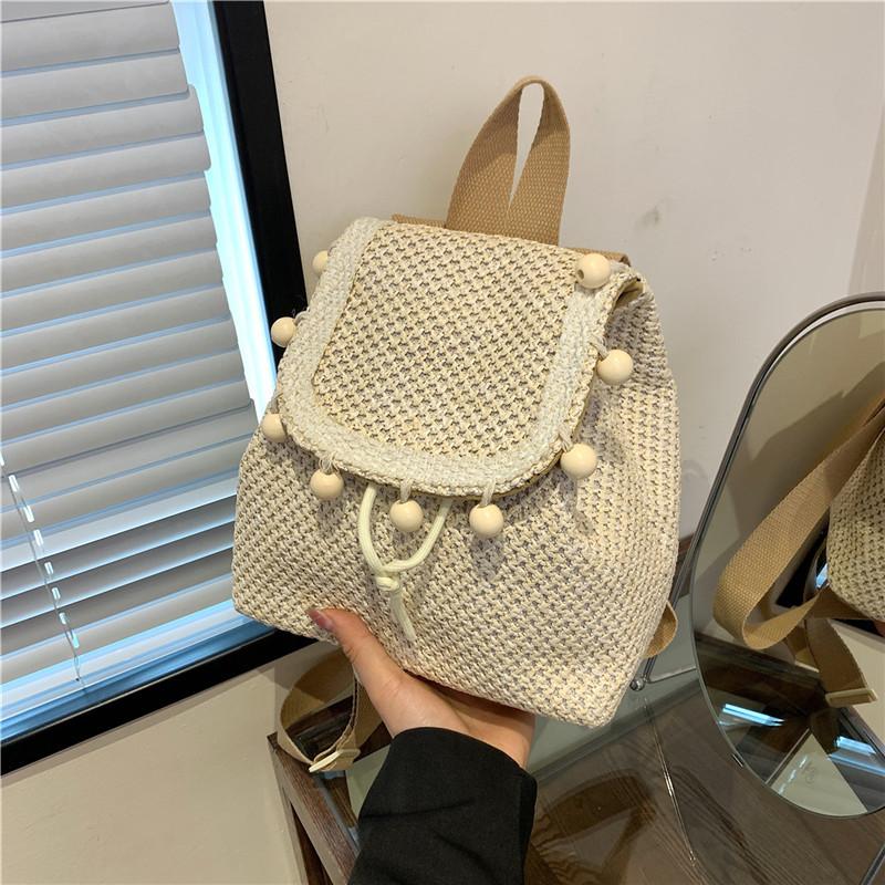 

New Shoulder Straw Woven Fringe Backpack Zipper Student Flap School Bag Personality Hand Carrying Woven Travel Holiday Beach Bag