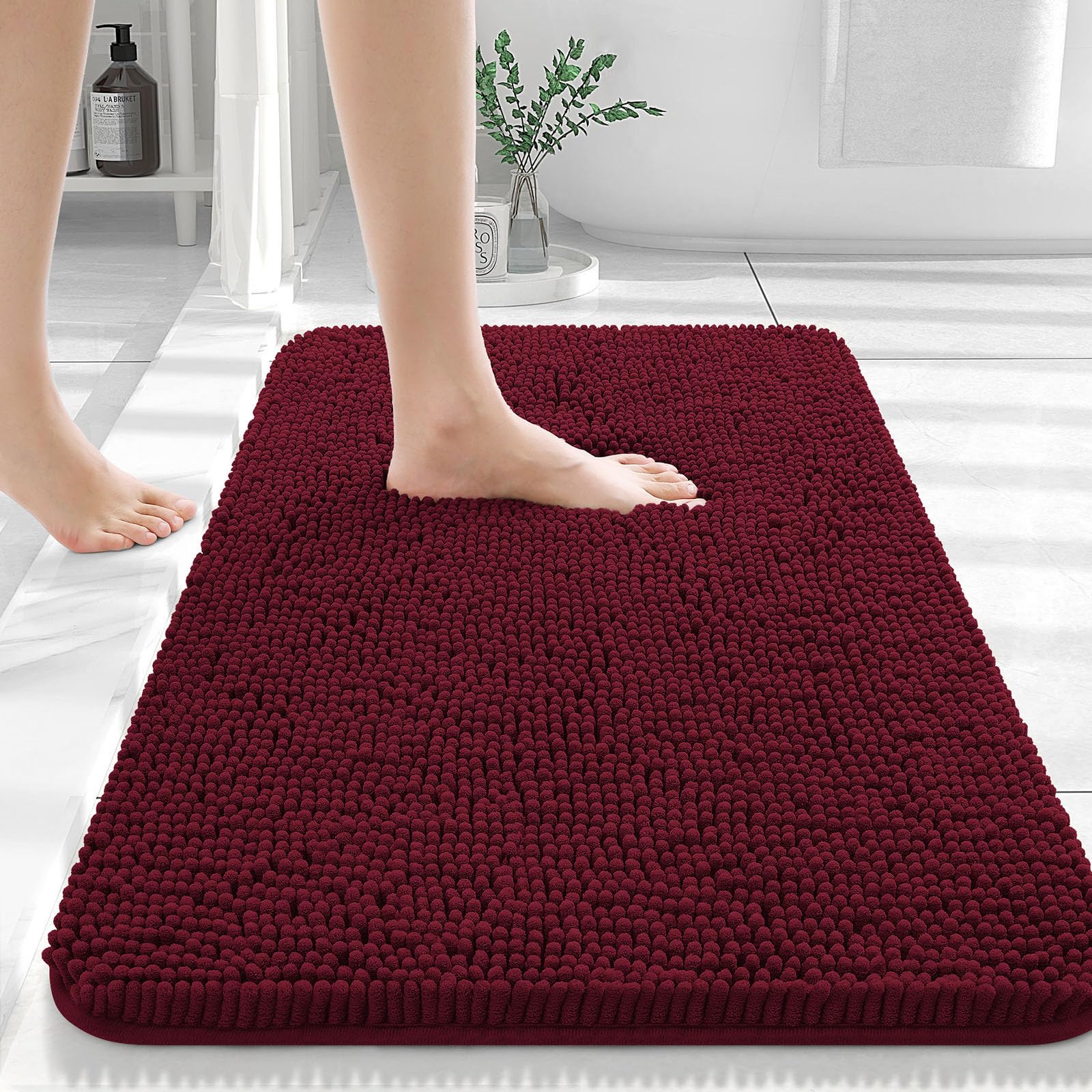 

Olanly Shaggy Soft Absorbent Bath Rug Bathroom Rug Mat Non Slip Thick Plush Machine Washable Bath Mat for Bathroom Shower 61x150 41x61cm бордовый