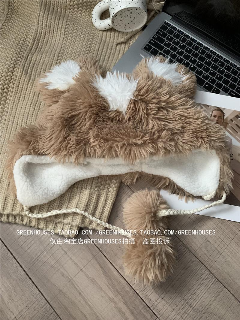 

Милая шапка-медведь, женская утолщенная плюшевая зимняя защитная шапка-пуловер, показывающая маленькое лицо и сохраняющая тепло, студенческая шапка Lei Feng Tide One Size