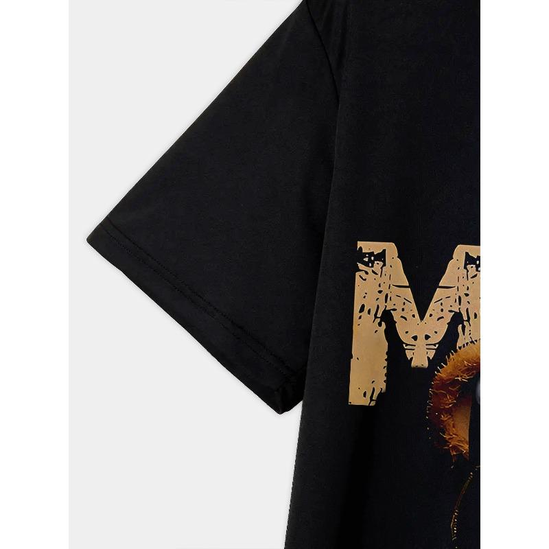 T-shirt d'été pour homme, taille européenne, pour le sport en extérieur, avec un design élégant et confortable à col rond et un motif d'ours noir et doré en 3D