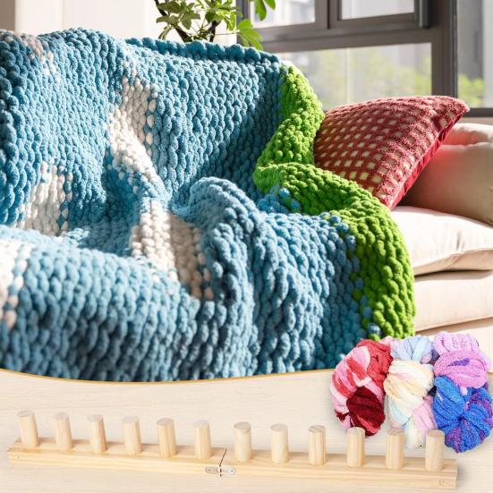 Tear de Tricô de Madeira para Manta de Fio Grosso Ajustável DIY Tear para Manta de Lã