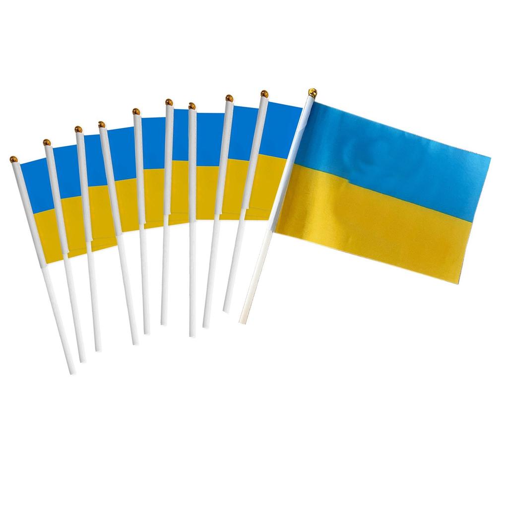 10PCS Ukraine Flag - Hand Held Flags Ukrainian Flags On Stick, For Festival Parades Decorations Party Supplies, Fade Resistant & Colors