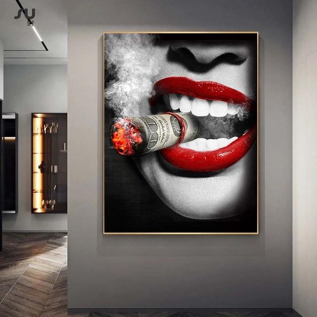 Módulo de labios rojos sexys modernos, pintura en lienzo, carteles nórdicos e impresiones, imagen de pared para Cuadros, decoración del hogar, sala de estar, sin marco
