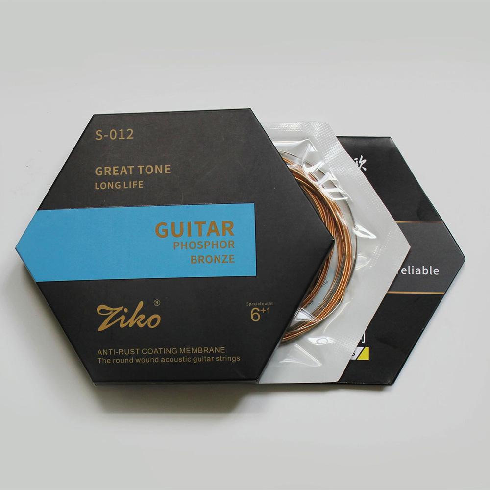 ZIKO S-012 Acoustic Guitar Strings 6 String Set (.012-.053) Hexangular Steel Core and Phosphor