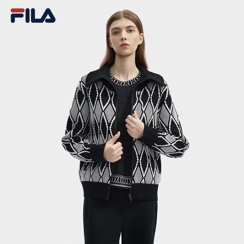 FILA Women s Geometric Jacquard Lapel Knit Cardigan L