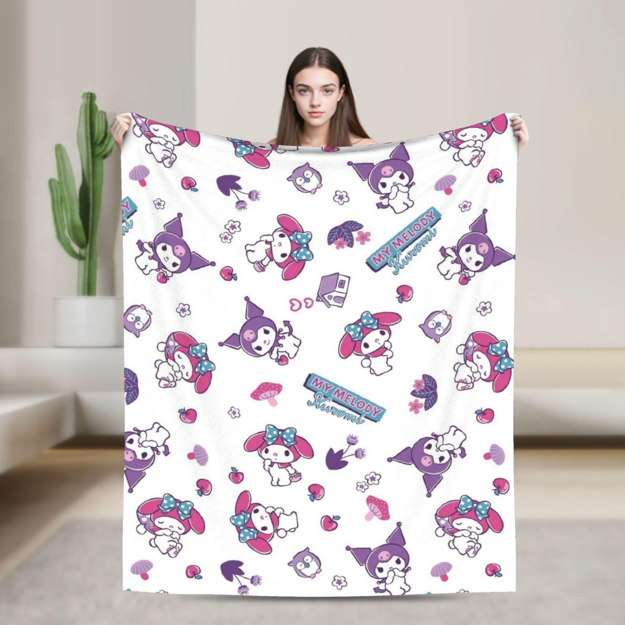 

Kuromi Cute Cartoon Blankets Flannel Decoration Plaid Breathable Super Warm Throw Blanket for Bed Car blanket Piece 75x90cm