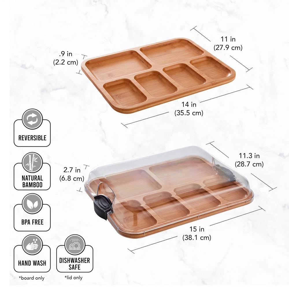 Wooden Chopping Board Cheese Board Tray with Clear Lid Portable Multifunctional Food Prep Accessories for Meat Vegetable Salad