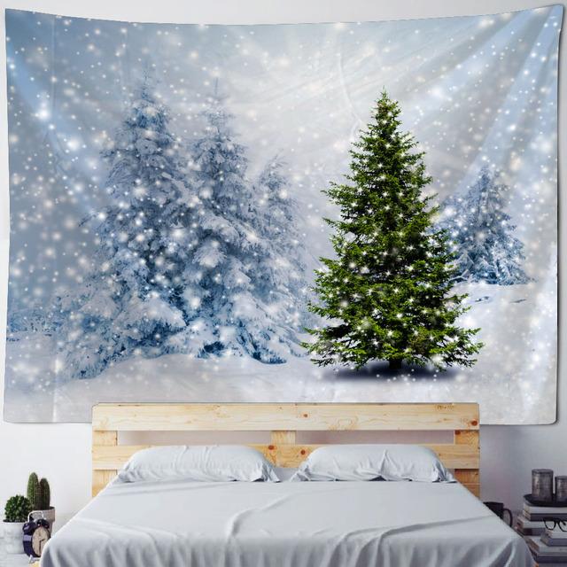 

Рождественский декоративный настенный гобелен в сочельник, снежная сцена, украшение для дома, рождественская елка, праздничное украшение для комнаты 90x75cm