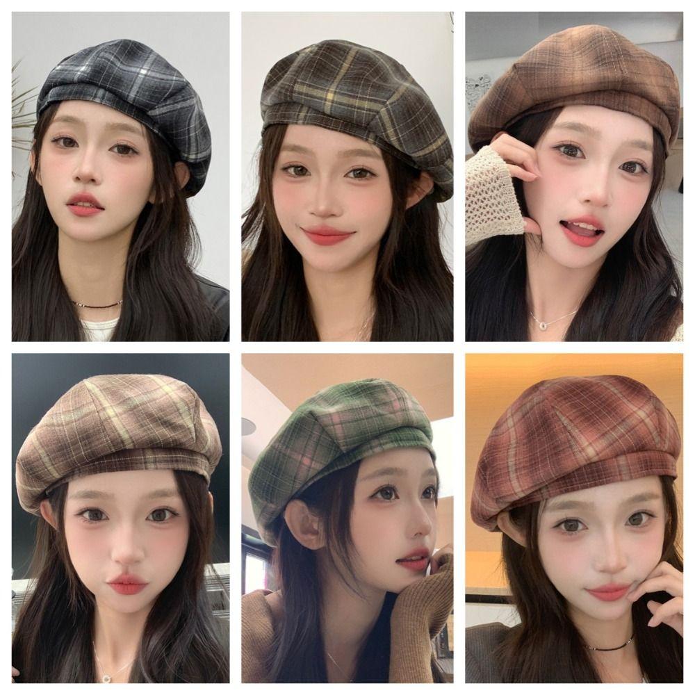 Street Style Plaid Beret Hat Y2K Octagonal Hat Simple Painter Hat  Winter