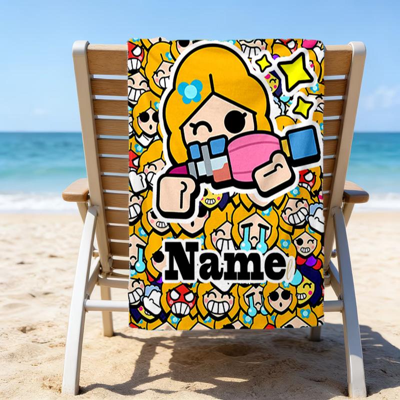 1pc Brawl Stars Beach Towel with Custom Name, Beach/Swimming/Bath/Picnic/Camping Towel, Suitable for Seaside Beaches