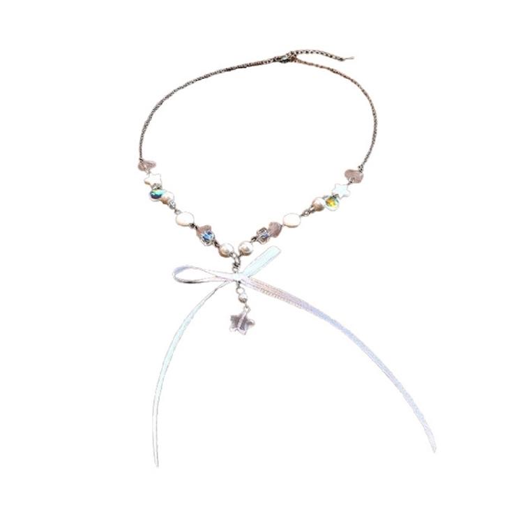 Bowknot Star Pendant Necklace Colorful Bead Collarbone Chain Versatile Neckchain 1