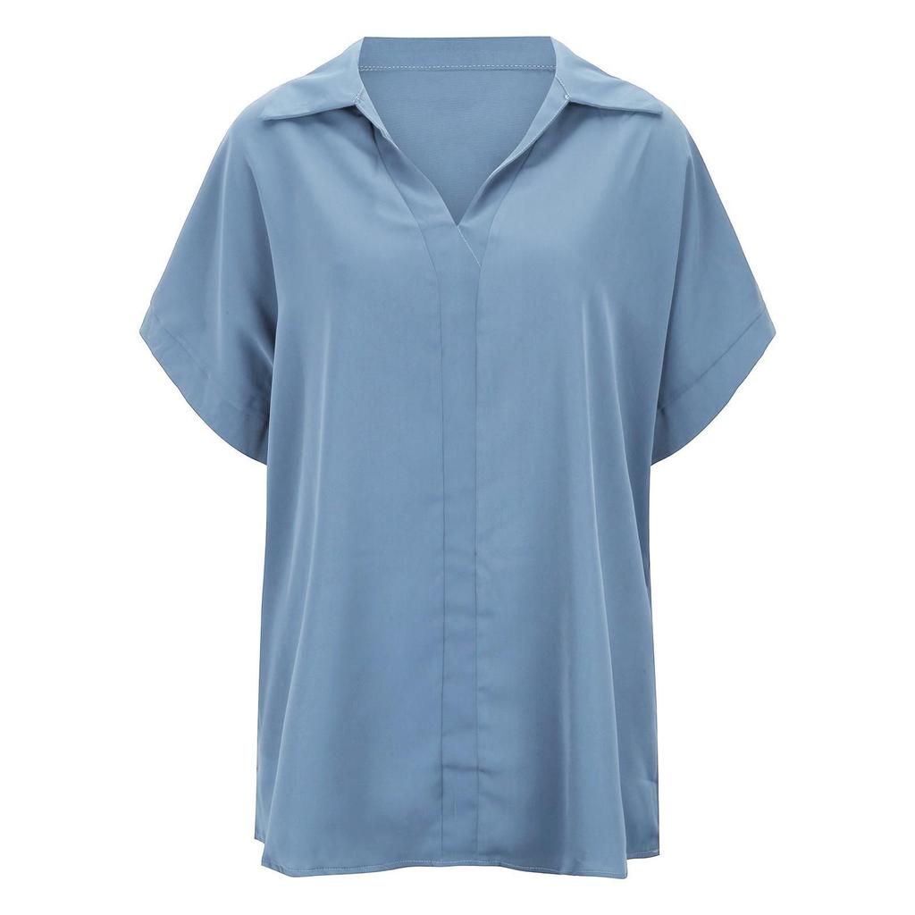Women's Casual Black Short-Sleeve Shirt - Versatile Solid Color for Business or Leisure