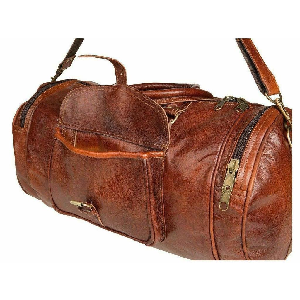 Men Genuine Vintage Duffel Brown New Leather Bag Goat Travel Gym Luggage