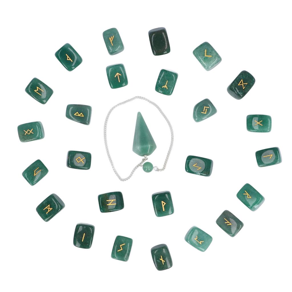 25 szt. Kamieni Runicznych Zestaw Kryształów z Wahadłem i Woreczkiem Uzdrowienie Powodzenie Dywinacja Kamienie Runiczne dla