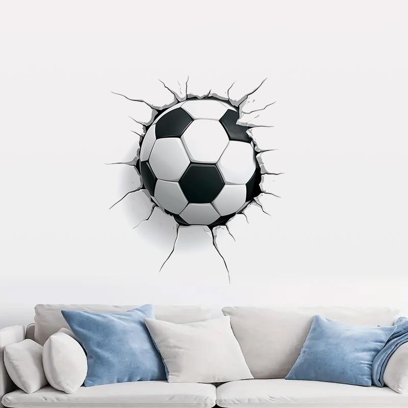 3D Breaking Through Wall Soccer Football Toilet Sticker Self-Adhesive Waterproof Removable Bathroom Home Decor Art