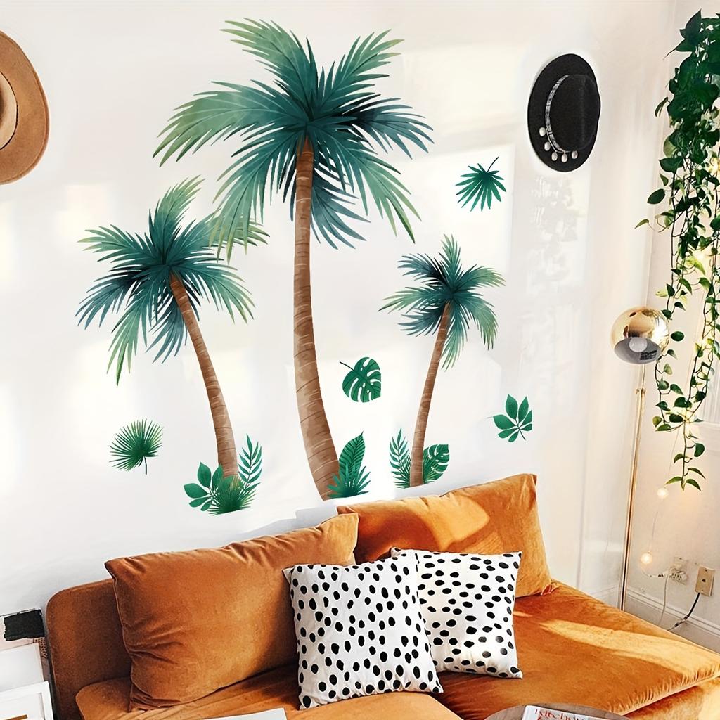 Beach Scenery Coconut Tree Wall Stickers DIY Palm Tree Decals Living Room Bedroom Home Decoration Self-adhesive Wall Accessories