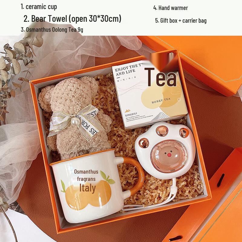 Holiday Blessing Ceramic Gift Set Cup, Towel, Tea, Hand Warmer Set