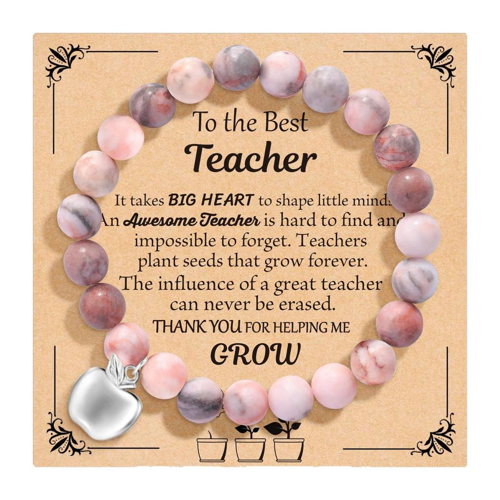 Pink Zebra Shoushan Stone Beaded Bracelet with Card Packaging