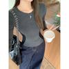 Round Neck Right Shoulder Splicing Brushed Thickened Bottoming Shirt Top Autumn and Winter with Slim Waist Long-sleeved T-shirt
