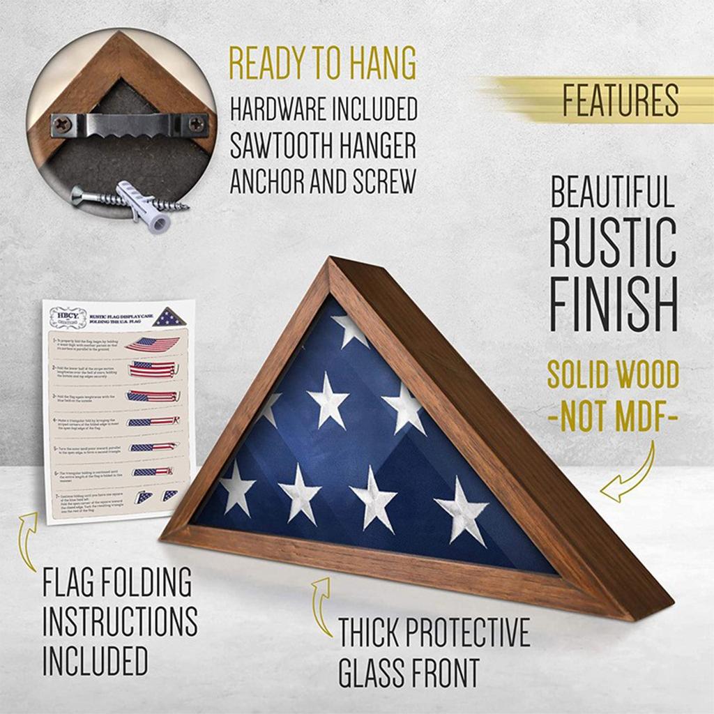 Holz Flaggenvitrine mit Glasfront zur Aufbewahrung von Nationalflaggen Aufbewahrung Dreieckskasten Wohnzimmer- oder Bürodekorationen